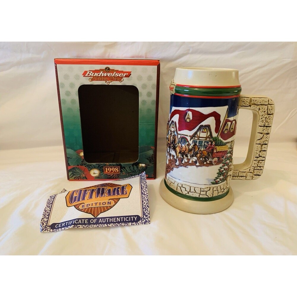 1998 Budweiser Holiday Stein Clydesdales Grant's Farm Holiday with Box COA